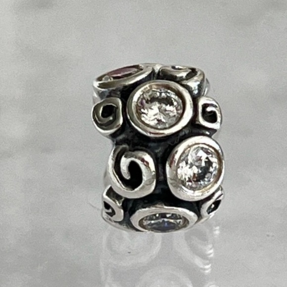Pandora 925 Clear CZ Primrose Path Rare Retired Swirls Bead Charm - Picture 3 of 4